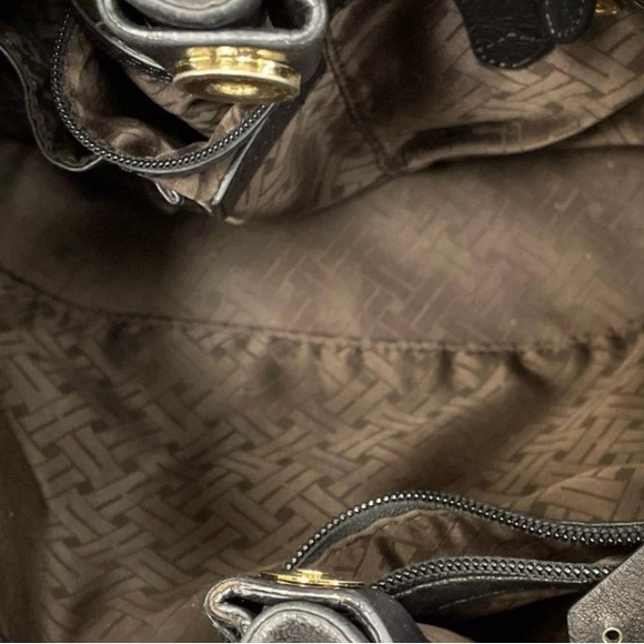 Cole Haan Hobo Bag Leather Braided Grommets Genevieve Denny Black Tan w/wallet - Picture 3 of 9